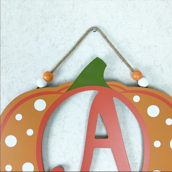 Pumpkin Initial A Polka Dot Door Sign Wall Hanging Fall Decor - Picture 3 of 4